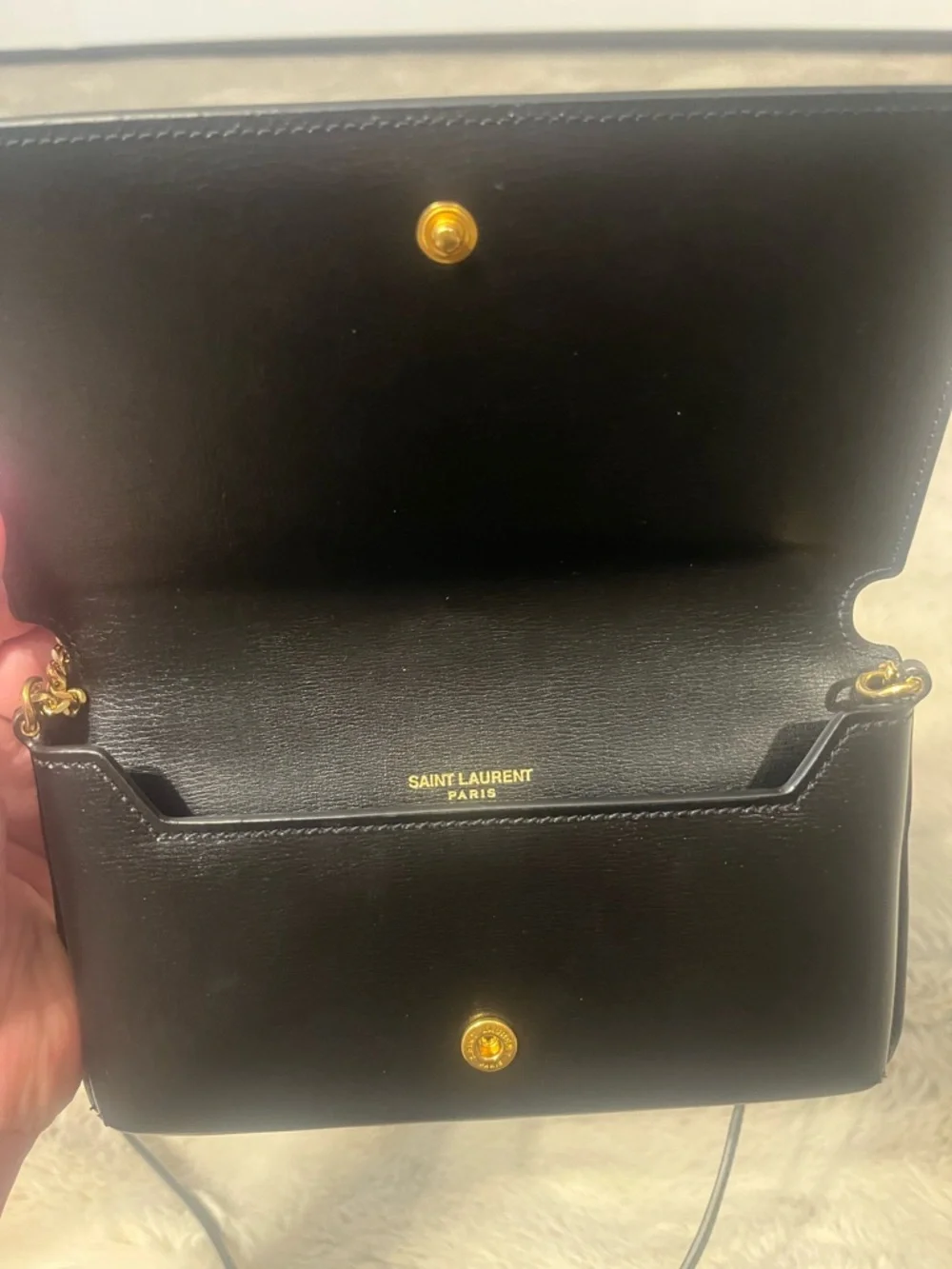 Saint Laurent Black Leather Crossbody Chain Bag with Gold Logo - Picture 5 of 9